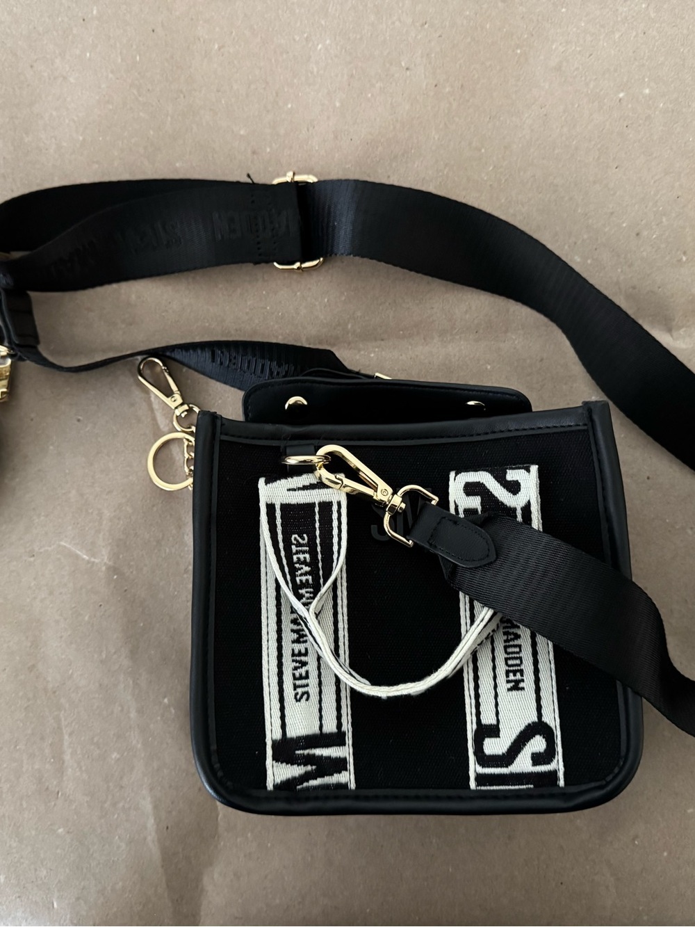Steve Madden Black Crossbody Bag with White Logo Panels